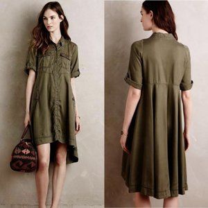 ANTHRO Army Green Utility Shirt High Low Dress